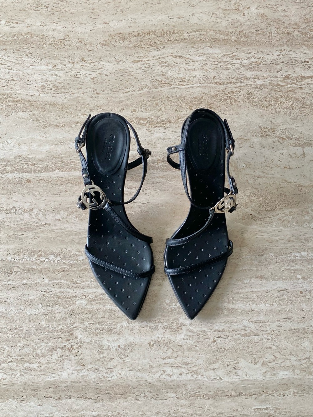 Vintage Gucci Tom Ford-era Silver GG Sandal Heels